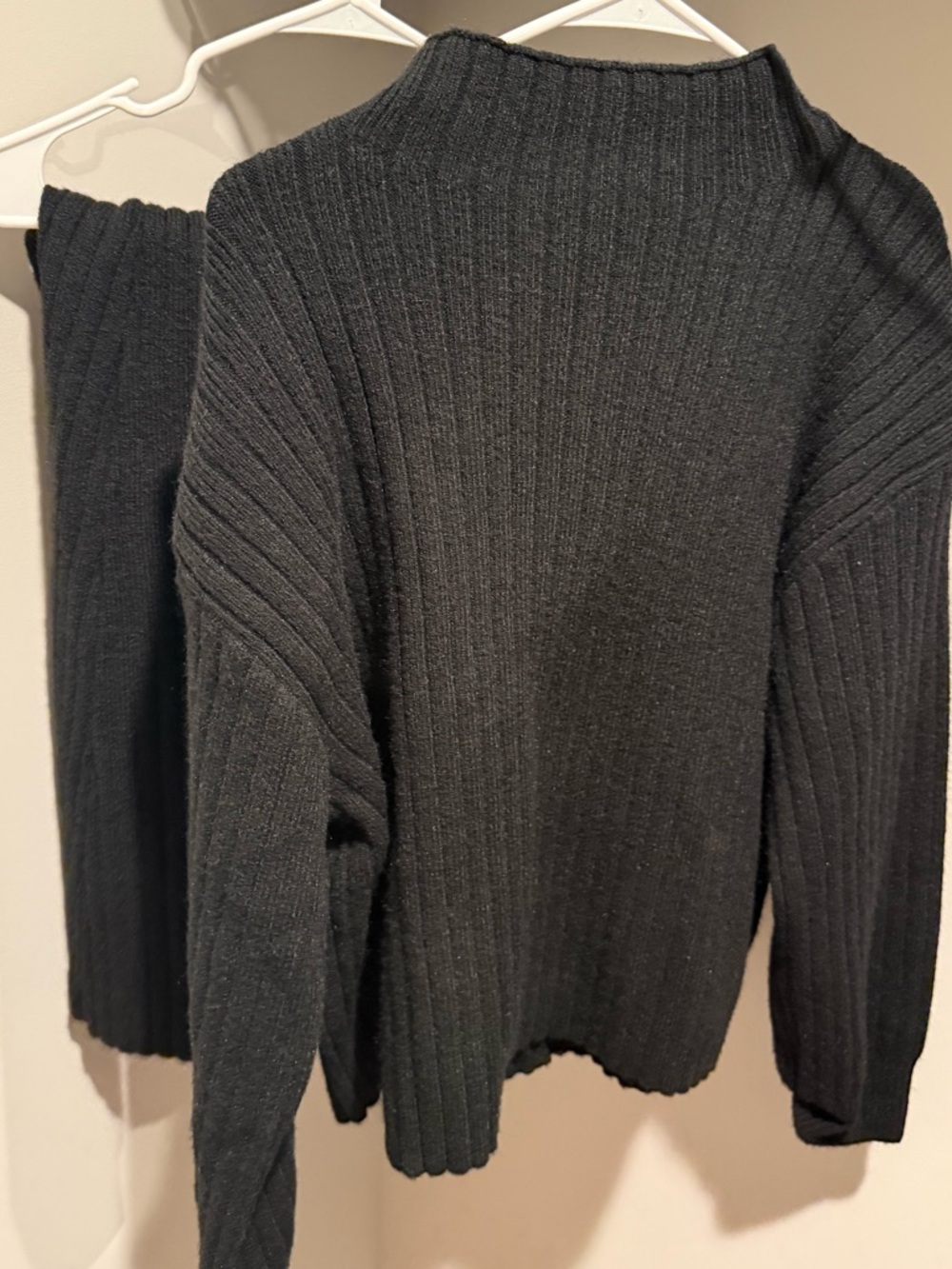 Ribbed Mock Neck Women's Sweater & skirt set Black